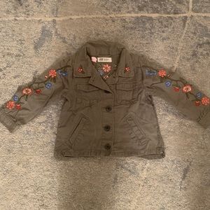 Khaki jacket with embroidered flowers